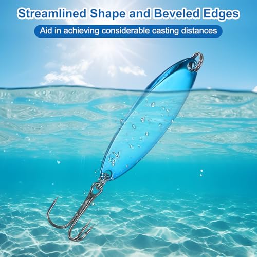 Fishing Spoons Lures, Metal Saltwater Treble Trout Lures Jigging Spoon with Treble Hooks Casting Spinner Baits - color: Blue, size: 7g / 1/4oz