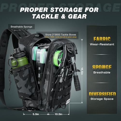 Ghosthorn Fishing Backpack Waterproof Tackle Bag Sling Bag Gift - color: Black Camouflage Set, size: Standard