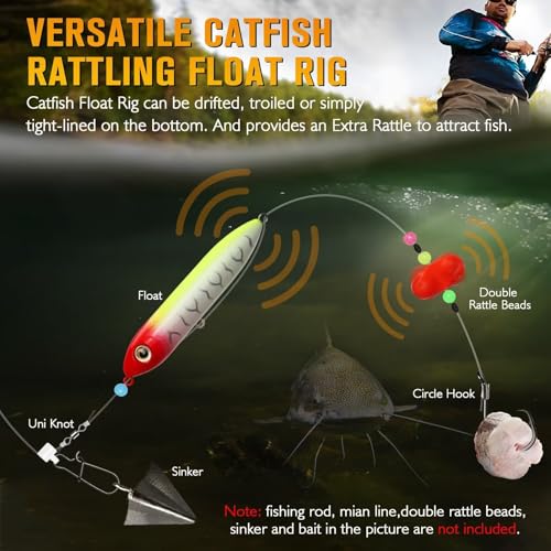 Dovesun Catfish Float Rigs with Catfish Rattles Rattling Catfish Tackle for Bank Fishing Santee Rig 6PCS - color: A-Catfish Rattling Floats * 6PCS