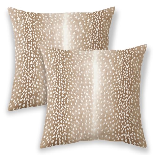 Brown Antelope Pillow Covers 16x16 Inch Set of 2 Deer Animal Skin Print Throw Pillows Outdoor Decorative Modern Antelope Pillowcase Cotton Cushion Cases for Bed Sofa Couch - color: Brown Antelope, size: 16" x 16" (Pack of 2)