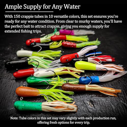 165 Pcs Tube Lures Crappie Lures with Jig Heads Soft Plastic Baits for Bass Fishing, Tube Worms Jigs Hooks Rigs Swimbait for Freshwater Saltwater - color: A2-165 Pcs, Fire Ice, Flame White, Green Viper, Neon Blaze, Black Widow and 5 Random Color