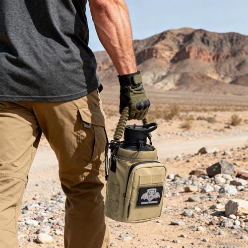 NATURE PIONEOR 32 64 128oz Tactical Water Bottle Pouch, Multi-Function Tactical Water Bottle Bag with Adjustable Shoulder Strap, Half/One Gallon Molle Strap Carrier Holder - color: Khaki, size: 64OZ