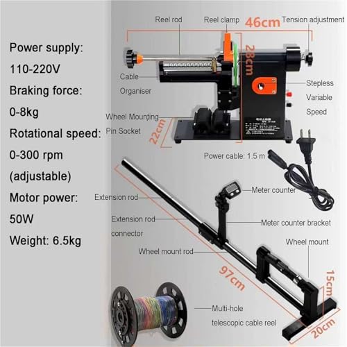 Electric Fishing Line Spooler Winder, Fishing Reel Spooling Station, Adjustable Speed 0-300 R, 0-8kg Damping Brake, with Meter Counter, for Trolling Reel
