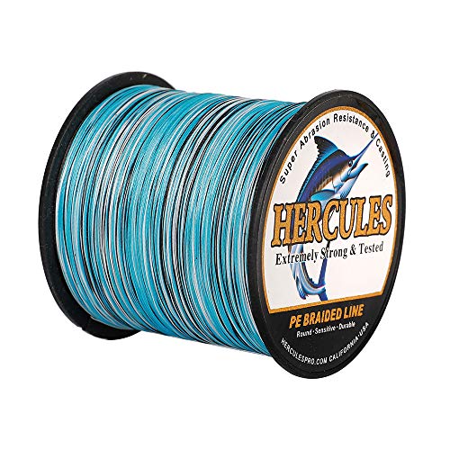 HERCULES Cost-Effective Super Strong 4 Strands Braided Fishing Line 6LB to 100LB Test for Salt-Water, 109/328 / 547/1094 Yards (100M / 300M / 500M / 1000M), Diam# 0.08MM - 0.55MM, Hi-Grade - color: Blue Camo, size: 8LB(3.6KG)-0.10MM-2187YDS(2000M)