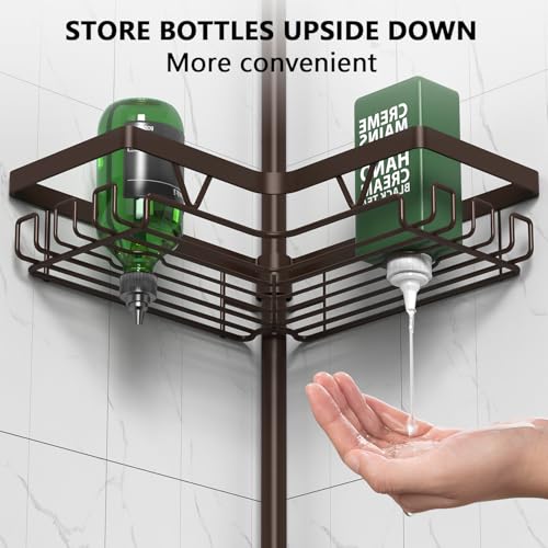 DAOYA Corner Shower Caddy Tension Pole - Adjustable 4-Tier Shower Shelf Stainless Steel Corner Tension Rod Bathroom Organizer Shampoo Holder with Soap Holders & Hooks for Bath, Tub, Floor Space Saving - color: Bronze