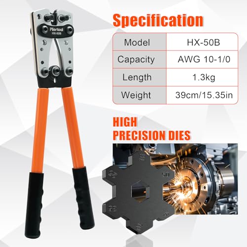 Battery Cable Crimper Tool For AWG 10-1/0 Gauge Electrical Lug, Battery Terminal Connectors with Cable Cutter, Wire Crimping Tool For Heavy Duty Copper Wire Lugs