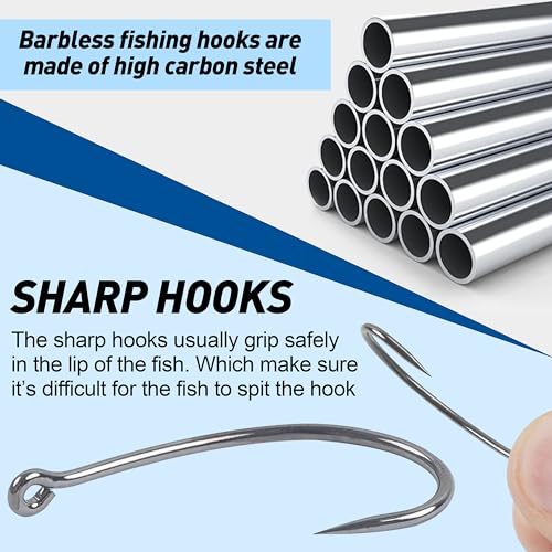 Barbless Fishing Hooks, 50/150pcs Carp Fishing Hooks Trout Hooks Circle Hooks Curve Shank Crank Fly Tying Hooks Carp Hair Fishing Bait Rigs for Freshwater Saltwater Fishing - size: 4#_50pcs