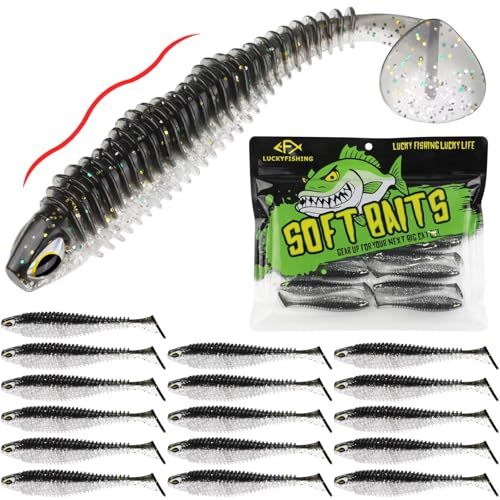 LUCKYFISHING Paddle Tail Swimbaits 10/16/20 PCS Fishing Lures Soft Plastic Lures for Trout Crappie Walleye Soft Baits for Bass Fishing Freshwater Saltwater 4.1/3.5/3/2.5 Inch - color: Black Silver, size: 3 inch-16pcs