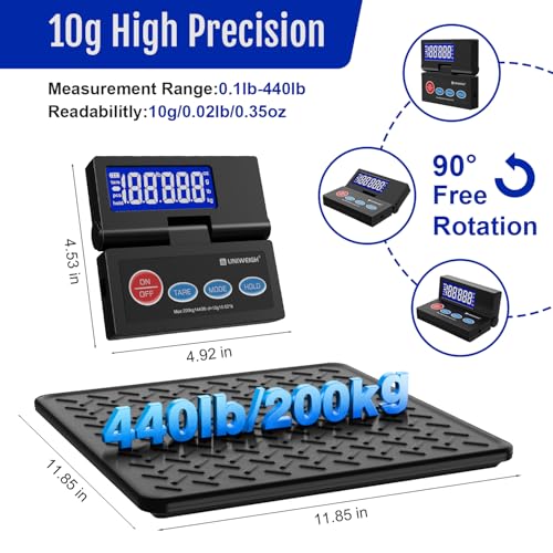 UNIWEIGH 440lb Postal Scale 10g Accuracy Digital Shipping Scale | Postage Scale with Alloy Steel Platform,USB-A/Battery Power,LCD/Tare/Hold/Auto-Off,Mail Scale for Small Business Packages - color: Black