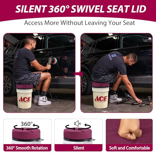 5 Gallon Bucket Seat with 3" Thick Seat Foam Cushion, 360°Swivel Bucket Lid Seat, Waterproof & Silent Bucket Seats for Dove Duck Hunting, Ice Fishing, Baseball, Camping - color: Burgundy