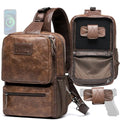 MOYYI EDC Crossbody Bag for Men Leather Sling Bag, Tactical Chest Bag with USB Charging Port, 7L Small Casual Daypacks for Travel - color: 8069brown