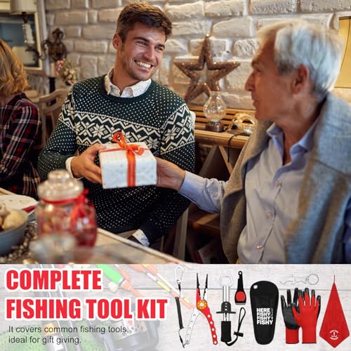 VioraWhite 8 Pieces Fishing Tools Kit Fish Hook Remover Set Include Fishing Pliers Lip Gripper Multifunction Scissors Gloves Towel Keychain Hook for Men Women Gifts - color: Red