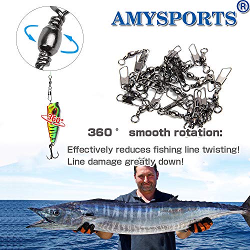 AMYSPORTS Stainless Steel Snap Swivel Saltwater High Strength Snaps Fishing Barrel Line Connector Fishing Swivels Barrel Safety Snap Fishing Tackle Stainless Steel Accessories - size: Size5/0 (114lb) 25 pcs