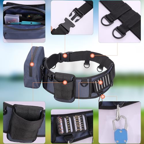 PELLOR Fishing Belt Rod Holder Adjustable Fishing Wading Belt - color: Blue（with Detachable Bag）