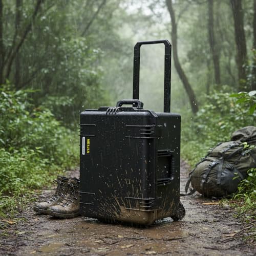 MEIJIA Premium Waterproof Rolling Hard Camera Case,Hard Protective Case with customizable fit foam and wheels,Full Protection with Light&Convenient Design,Elegant Black (24.6"X19.7"X14.4") - size: 24.6"X19.7"X14.4"
