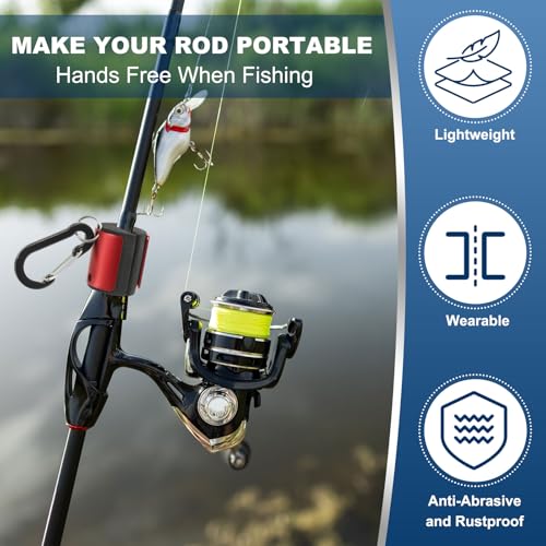 Fishing Rod Clips, Wearable Rod Holders with Keychain Portable Hand-Free - color: Red