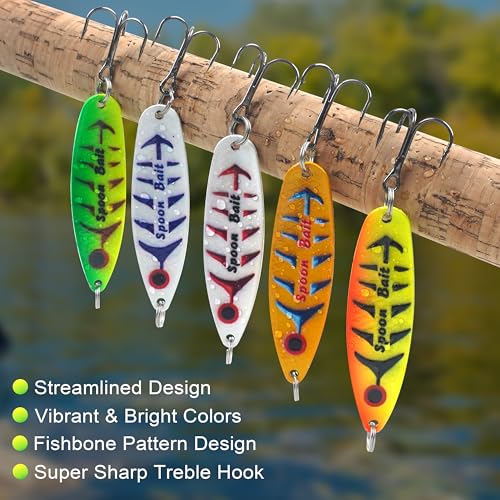 Fishing Spoons Lure Jigs, 5pcs Jigging Spoon Saltwater Fishing Lures Slow Vertical Jigs Metal Baits for Trout Bass Tuna Salmon Sailfish Snapper - color: A-5pcs, size: 1oz(28g)