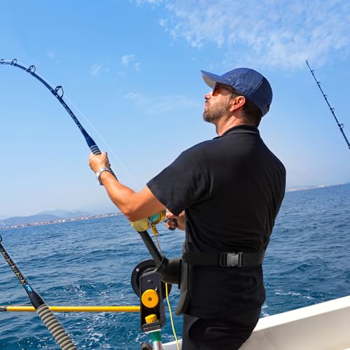 PELLOR 360°Adjustable Padded Fishing Fighting Belt Offshore Tackle Boat Fishing Rod Holder - color: Black