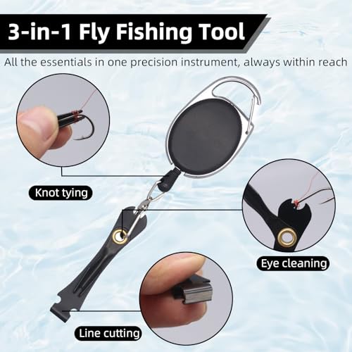 2PCS Fly Fishing Nipper – Multi-Function Knot Tying Tool, Line Clipper & Hook Eye Cleaner, 24" Retractor，Lightweight Fly Fishing Accessories