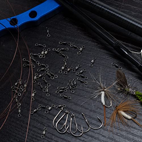Dr.Fish 50 Pack Fishing Micro Swivels Fly Fishing Rolling Barrel Black Nickel Swivels High Strength Solid Rings Hook line Connector - size: 9mm(28LB)-50pk