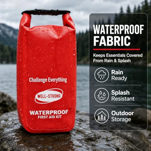 Boat First Aid Kit with Survival Tools, 123pcs Waterproof Emergency Marine Kit with Buckles, Compact Boat Safety Accessories for Fishing Kayaking Boating Camping Rafting Beach Red - color: Ws014-red