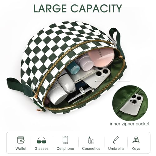 Checkered Nylon Crossbody Bag Bum Bag for Women Mom Large Checkered Fanny Packs with Adjustable Strap - color: Bean Green Checkered