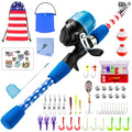 Kids Fishing Pole, Portable Telescopic Kids Fishing Poles for Boys Girls Youth, Fishing Rod and Reel Combo - color: Flag blue