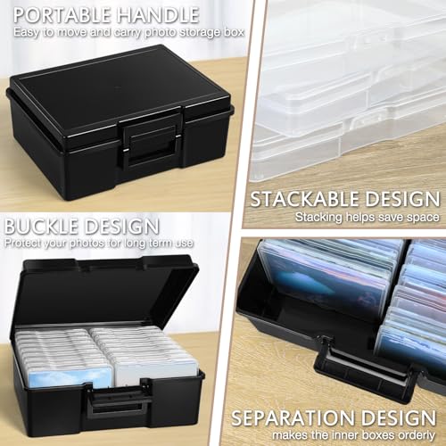 Photo Storage Box 5 x 7 Inches, 18 Inner Extra Large Photo Organizer With Dividers, Acid-Free Photo Storage Containers, Craft Storage Box for Protect Photos, Crafts, Stamps etc - color: Black+Clear
