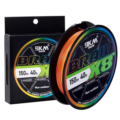 9KM DWLIFE Braided Fishing Line 8LB-120LB Dyneema Fishing Line, Zero Stretch & Anti-Bite Coating for Freshwater/Saltwater Fishing 4/8 Strands - color: Multicolor, size: 150m（164Yards)-15lb(8 Strands)