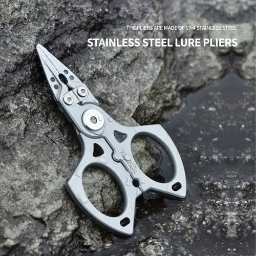 4 inch Fishing Pliers Saltwater, Stainless Steel Fishing Pliers with Split Ring, Fish Hook Remover, Tungsten Carbide Cutters, Fishing Gift for Men