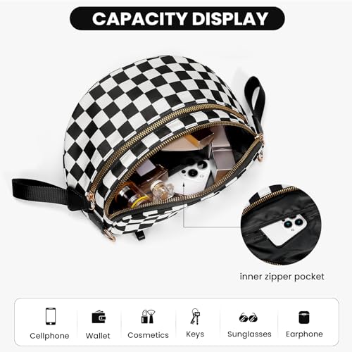 Checkered Crossbody Bum Bags for Women Nylon Checkered Purse Checkerboard Fanny Pack - color: A01-black