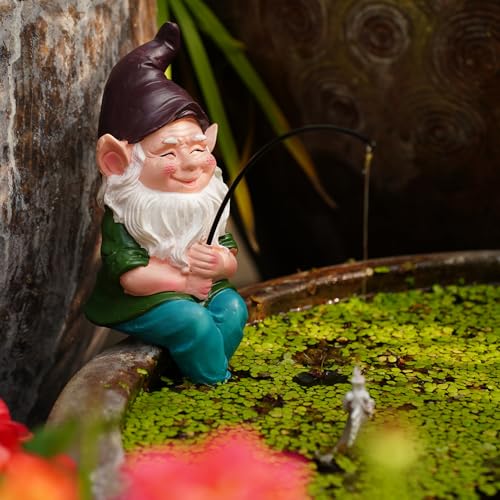 Garden Gnomes Outdoor Statue, Gnome Decorations for Yard 9.7'' Fishing Gnome Statue Outdoor Garden Decor, Fishing Guy for Waterfalls or Koi Pond Decor, Gifts for Women, Mom or Birthdays - color: Fishing Gnome
