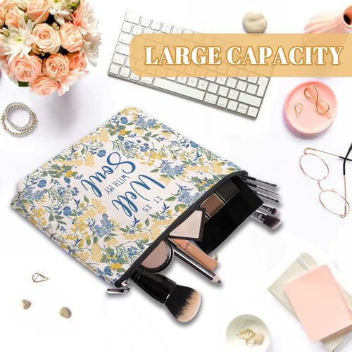 Floral Makeup Bag, Flowers Gifts For Women, Blue Floral Makeup Pouch, Travel Toiletry Bag With Zipper, Birthday Gifts For Women, Travel Toiletry Bag - color: Blue Floral