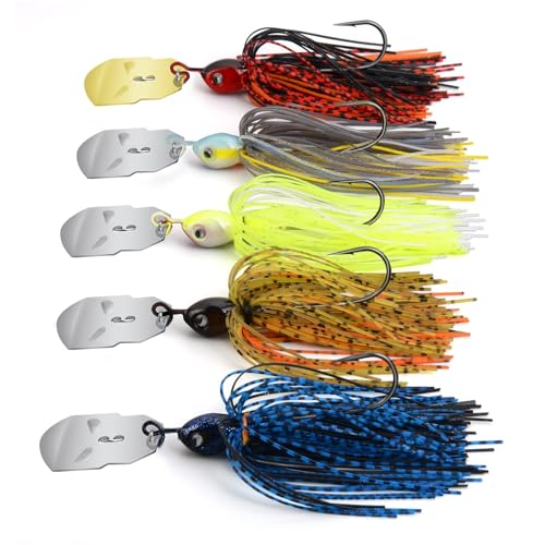 MadBite by KastKing Bladed Jig Fishing Lures, Multi-Color Kits, Irresistible Vibrating Action, Sticky-Sharp Heavy-Wire Needle Point Hooks, Popular 3/8 oz and 1/2 oz Sizes, Includes Storage Box - color: A1: 5 Pack (1/2oz) - Clear Water & Muddy Water