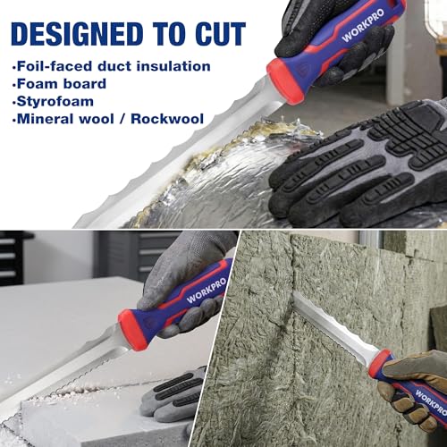 WORKPRO 8-Inch Insulation Knife, Stainless Steel Blade Insulation Cutter | Double Side Serrated Sharp Duct Knife, for Heat Material Foam, Rockwool, Styrofoam, Sod Cutter Garden Knife for Lawn Repair - size: 8 Inch