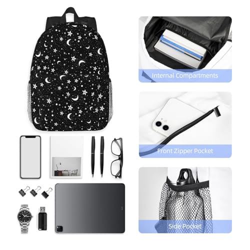 Black And White Moon Star Backpack For Teenage Girls And Boys Cute Kids Backpacks Children School Bag - color: Black and White Moon Star