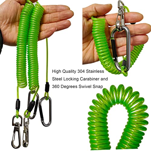 Fishing Lanyard, Heavy Duty Coiled Lanyards Stainless Steel Wire Inside, Safety Rope Extension Cord Tether Retractable Fishing Accessories for Rods, Pliers, Boating, Paddles, Kayak - color: Thick Green