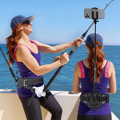 Camera Waist Belt + 90cm Selfie Stick + Fishing Rod Fighting Belt for GoPro for Insta360 for DJI for Fusion Action/Panorama Camera Outdoor Holder Waistband Waist Mount Bracket Strap - color: Waist Belt+Selfie Stick+Fishing Rod Fighting Belt