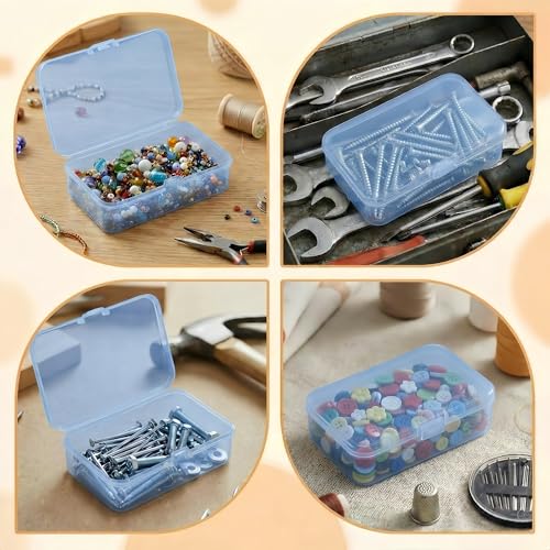 LJY 28 Pieces Rectangular Empty Mini Clear Plastic Organizer Storage Box Containers with Hinged Lids (3.3 x 2.2 x 1 inch, Blue) - color: Blue, size: 3.3 x 2.2 x 1 inch