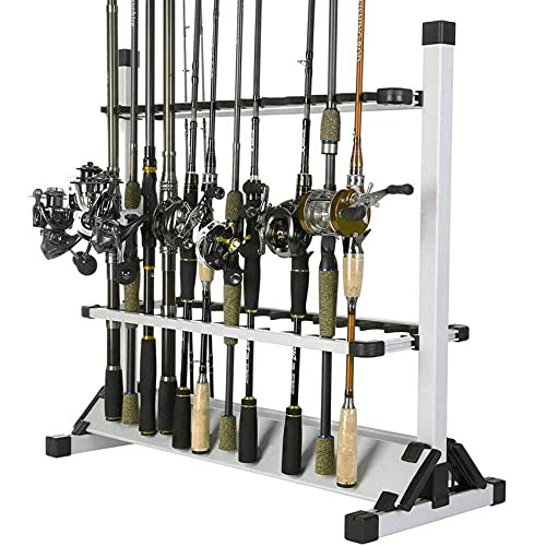 Aventik Fishing Rod Rack, 12&24 Rods Aluminum Fishing Rod Holder-Space Saving Oragnizer Perfect for Home Garage Storage Most Types of Fishing Rods and Combos (24 Rods Rack) - color: 24 Rods Rack