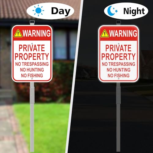 2 Pack Private Property No Trespassing Signs with 36" Metal Stakes, 10x14 Inches, Reflective Aluminum, No Hunting No Fishing Signs - style: 2 Pack-10"x14" with 36" Stakes