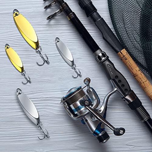 HESTYA Fishing Lures Spoons Saltwater Treble Trout Lures Hard Metal Spinner Baits 5 Sizes Casting Spoon Hooks for Salmon Bass in 1/5 1/4 3/8 1/2 3/4 oz - color: Silver, Gold