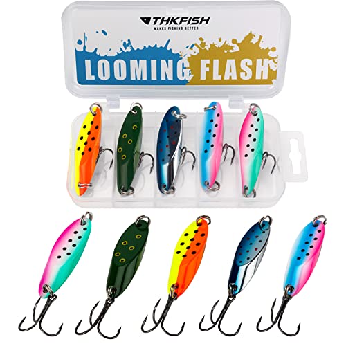 THKFISH Fishing Lure Spoons Trout Spoons for Fishing Jigging with Hooks - color: Color 2#, size: ['1/4 oz - 5 pieces']