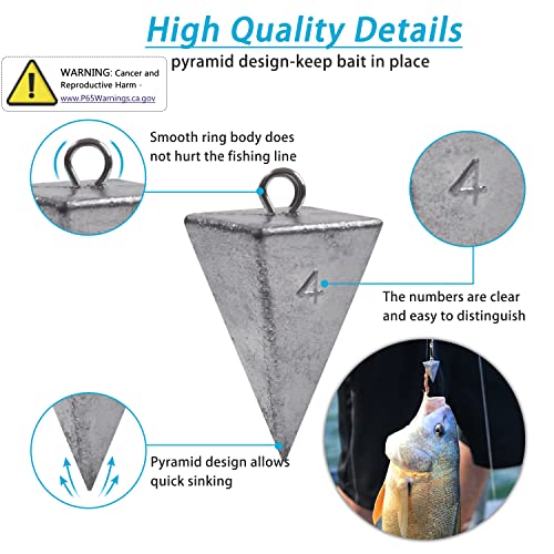Pyramid Sinkers Fishing Weights Saltwater Pyramid Weights for Surf Fishing Gear Tackle 1oz 2oz 3oz 4oz 5oz 6oz 8oz - style: 6 Ounce, 4 Pack