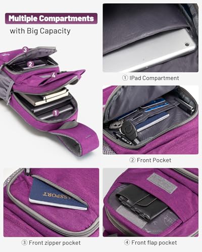 OIWAS Sling Bag Crossbody Backpack for Men, One Strap Backpack Hiking Daypack Chest Bag for Women - color: Purple