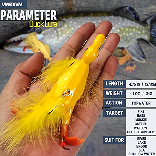 Topwater Duck Fishing Lures, Realistic Baby Duckling Baits Floating Artificial Hard Swimbaits for Bass Pike Musky Catfish Freshwater Saltwater Fishing - color: 2 Pcs-Yellow, Green