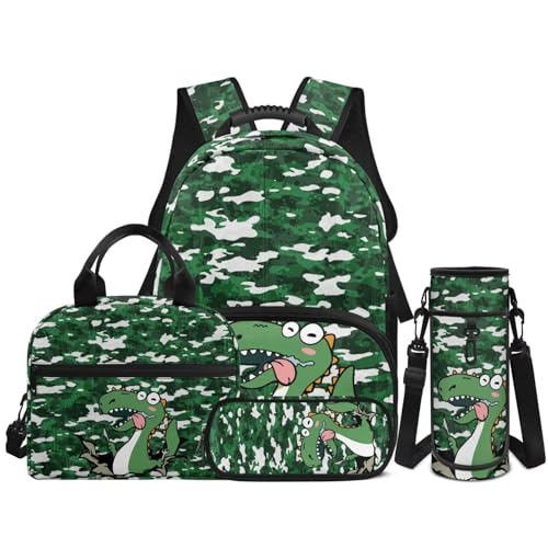 Dinosaur Backpack for Kids 5-7 Years Kindergarten Elementary Scgiik Bookbag Satchel Backpack with Insulated Lunch Bag and Pencil Case Water Bottle Holder - color: Dinosaur