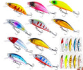 Bass Fishing Lure Lures Kit-Jerkbaits for Shallow Diving Crankbait 45-Degree Bill 3D Eyes,Loud Rattle Saltwater Catfish Trout Lure Artificial Crankbait - color: 10pcs minnow lures with bill