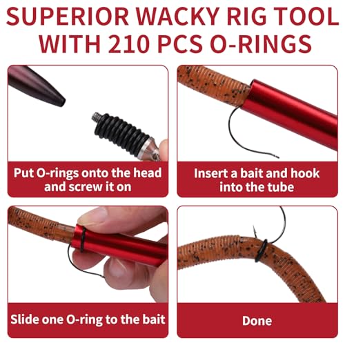 TRUSCEND Gradient Fishing Wacky Rig Tool with Silicone O Rings 210Pcs for 3"-4" and 5"-7" Fishing Worm Lures, Ultra-Smooth Downriggers Tube for Easy Installation and Great Protection of Stick Bait N1 - color: Gradient Red