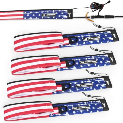 KastKing MeshGuard Rod Socks, Fishing Rod Sleeve, Neoprene Fishing Pole Sleeve, Fishing Rod Covers, Built-in Hanging Loop & Adjustable Lanyard, Fits Casting, Spinning, & Fly Rods - color: Flag 4 Pcs, style: Spinning